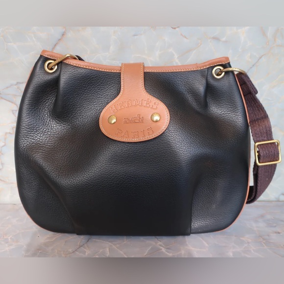Hermes Handbags - Authentic 1986 vintage Hermes rodeo black and brown leather crossbody bag